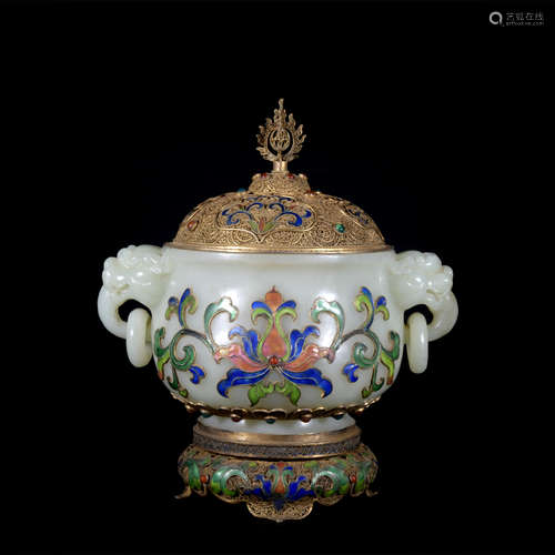 A jade filigree inlay censer