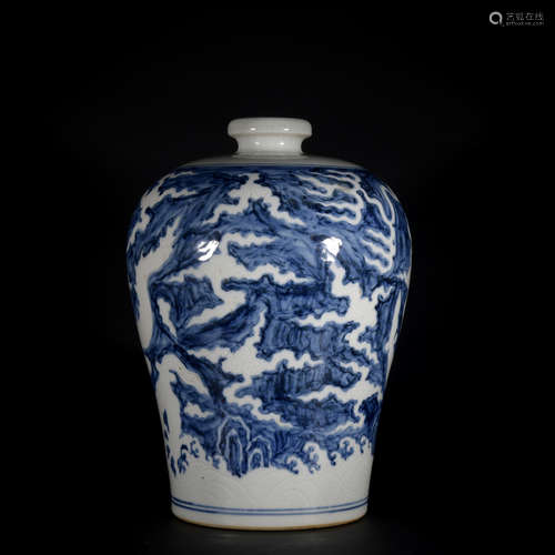 A blue and white Meiping