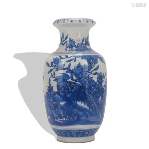 A blue and white 'floral and birds' vase