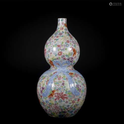 A famille-rose 'floral' gourd-shaped vase