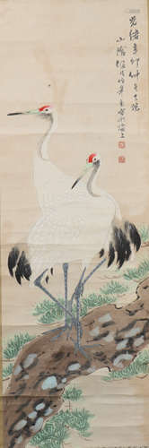 A Ren bonian's crane painting