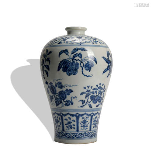 A blue and white Meiping