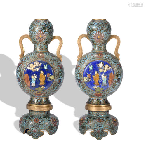 A pair of Cloisonne enamel 'figure' vase