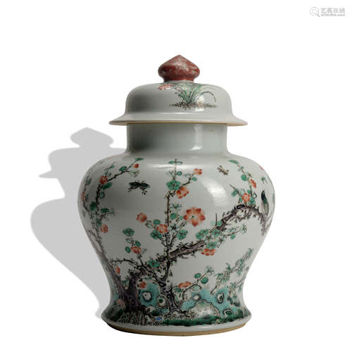 A famille-rose 'floral and birds' jar and cover