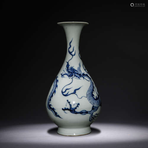 China Yuan Dynasty
Blue and white dragon pattern jade pot sp...