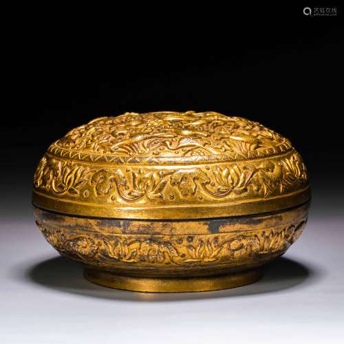 Ming Dynasty of China
Gilt copper flower and bird powder box