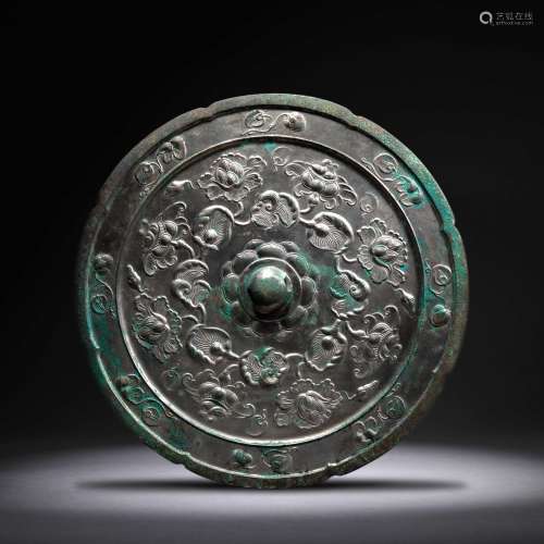 Tang Dynasty of China
Bronze Mirror with Inlaid Flowers and ...