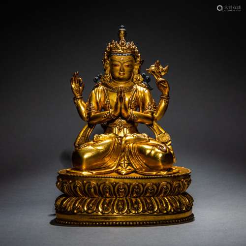 Ming Dynasty of China
Gilt bronze four-armed Guanyin Buddha