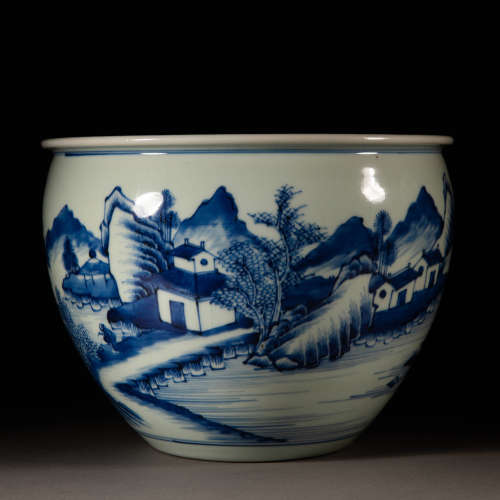 China Qing Dynasty Kangxi Period Blue and White Porcelain Ja...