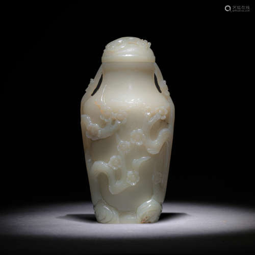 China Qing Dynasty Happy Eyebrow Tip Hetian Jade Amphora