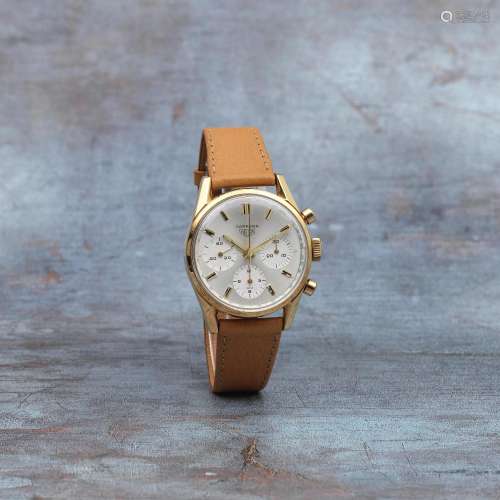 Heuer. An 18K gold manual wind chronograph wristwatch