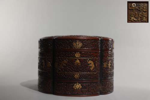 清 精铸铜胎鎏金食盒