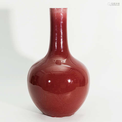 清中期  霁红釉天球瓶 瓷器