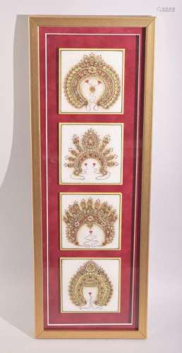 A SET OF FOUR TANJORE RAJASTHAN PAINTED MARBLE TILES, painte...