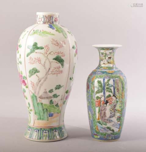 A CHINESE FAMILLE ROSE / VERTE VASE, painted with native flo...