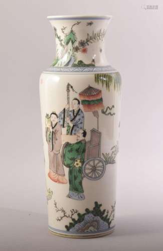 A CHINESE FAMILLE VERTE TALL PORCELAIN VASE, decorated with ...