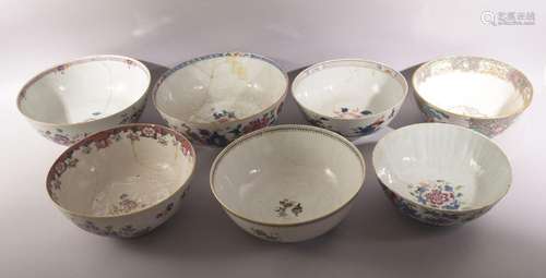 SEVEN LARGE CHINESE PORCELAIN BOWLS, various styles, six pai...