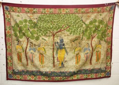 A INDIAN PICHWAI PAINTING ON COTTON, the painting depicting ...