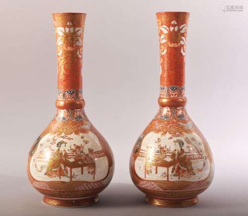 A PAIR OF JAPANESE KUTANI PORCELAIN VASES, each painted with...