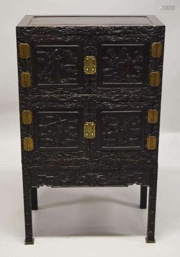 A GOOD CHINESE HARDWOOD / HONGMU FOUR DOOR CABINET on stand,...