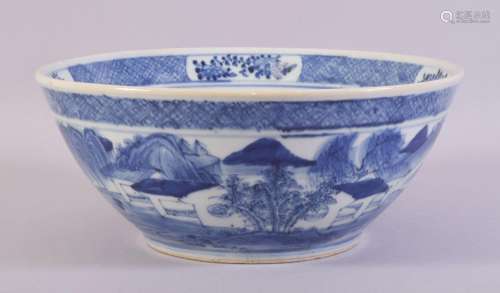 A LARGE CHINESE BLUE AND WHITE PORCELAIN BOWL, decorated wit...