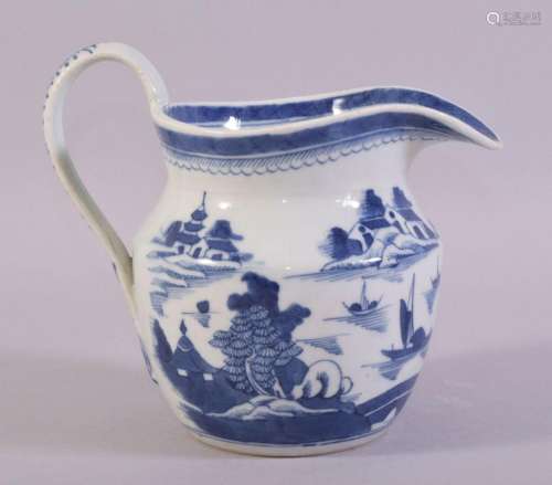 A CHINESE BLUE AND WHITE PORCELAIN JUG, decorated with a lan...