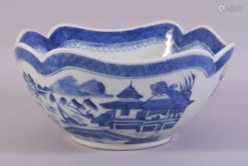 A CHINESE BLUE AND WHITE PORCELAIN BOWL, decorated with a la...