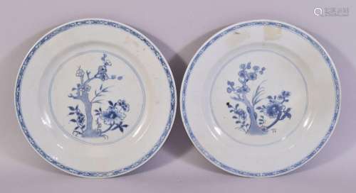 A PAIR OF CHINESE BLUE AND WHITE PORCELAIN PLATES, 22.5cm di...