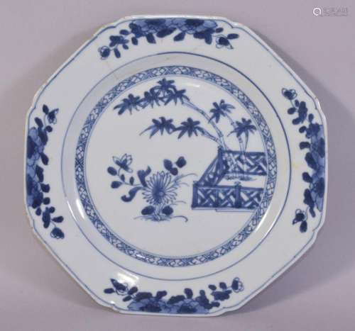 A CHINESE BLUE AND WHITE PORCELAIN DISH, painted with native...