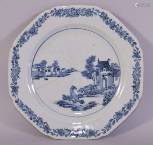 A CHINESE BLUE AND WHITE PORCELAIN DISH, painted with a scen...
