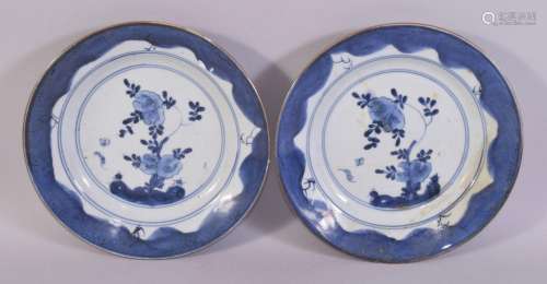 A PAIR OF CHINESE BLUE AND WHITE PORCELAIN DISHES, 21cm diam...