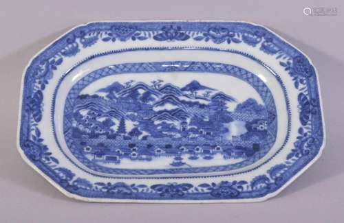 A CHINESE BLUE AND WHITE RECTANGULAR PORCELAIN DISH, the cen...