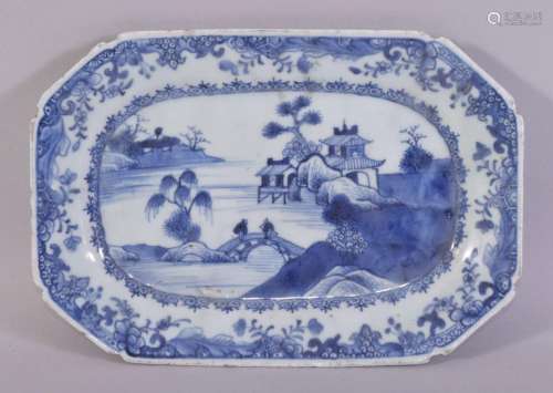 A CHINESE BLUE AND WHITE RECTANGULAR PORCELAIN DISH, the cen...