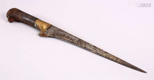 A 19TH CENTURY ISLAMIC PERSIAN DAGGER, - with a wooden handl...