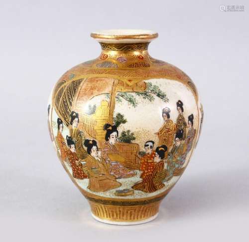 A JAPANESE MEIJI PERIOD SATSUMA GLOBULAR VASE, the body with...