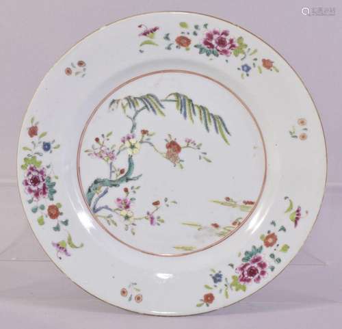 A CHINESE FAMILLE ROSE PORCELAIN PLATE, decorated with nativ...