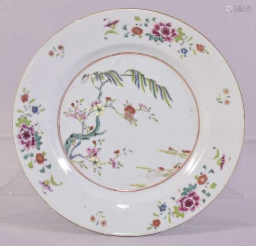 A CHINESE FAMILLE ROSE PORCELAIN PLATE, decorated with nativ...