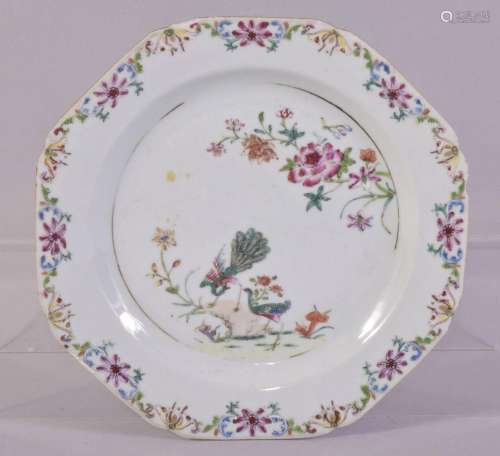 A CHINESE FAMILLE ROSE PORCELAIN PLATE, the centre painted w...