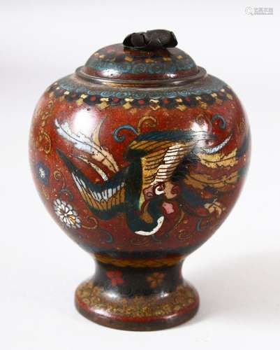 A JAPANESE CLOISONNE KORO AND COVER, decorated with phoenix ...