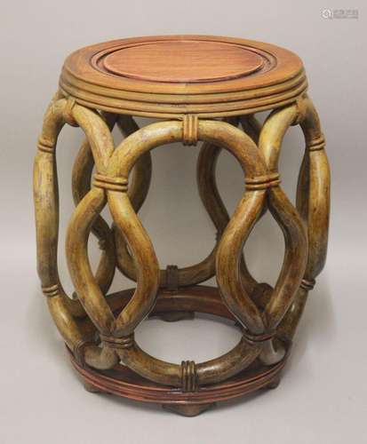 A CHINESE CARVED HARDWOOD BARREL TABLE / SEAT - with carved ...