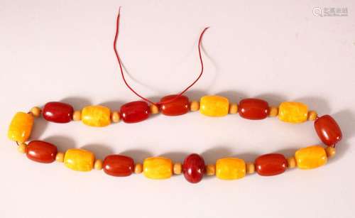 A SET OF CARVED BAKLITE BEAD NECKLACE - Approx 60cm open.