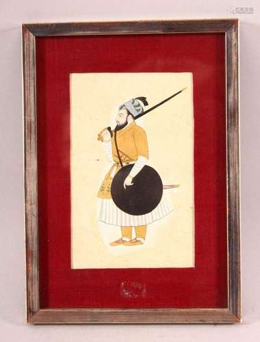 AN INDIAN MINIATURE PAINTING OF A NOBLEMAN - framed measurin...