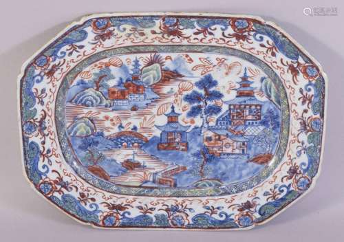 A CHINESE BLUE, RED AND WHITE / CLOBBERED RECTANGULAR PORCEL...