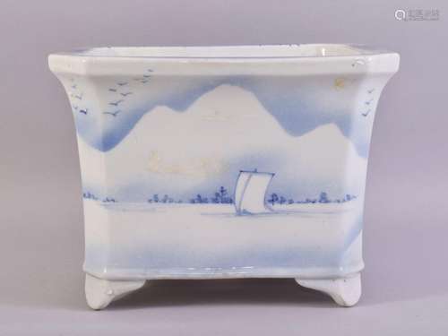 A CHINESE BLUE AND WHITE PORCELAIN JARDINIERE, decorated wit...