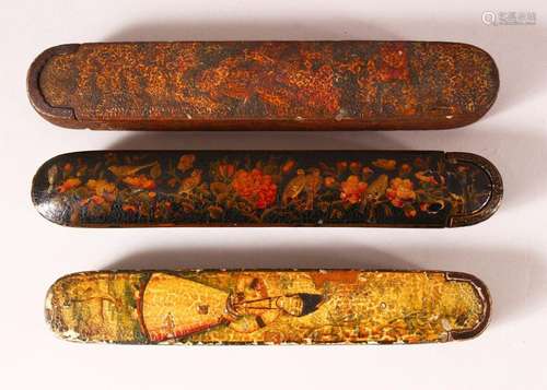 THREE 19TH CENTURY PERISAN QAJAR LACQUER PEN BOXES - QALAMDA...