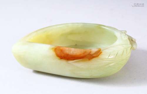 A CHINESE CARVED JADE BRUSH WASHER, in the form of a leaf, 1...