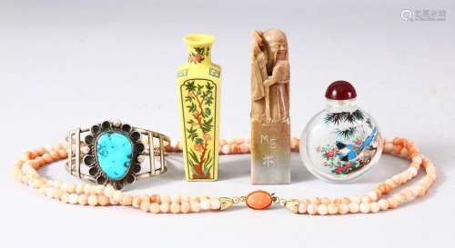 A MIXED LOT OF CHINESE ITEMS, comprising a coral type neckla...