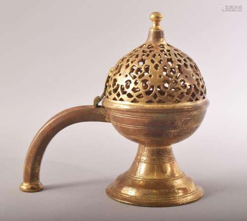 A TURKISH OTTMAN GILT BRONZE INCENSE BURNER / BUHURDAN, 21cm...