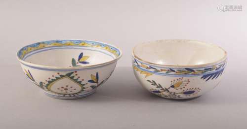 TWO TURKISH KUTAHYA GLAZED POTTERY BOWLS, 13cm and 12cm diam...