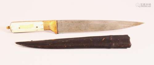 A GOOD INDIAN WATERED STEEL CARVED IVORY DAGGER & SHEATH...